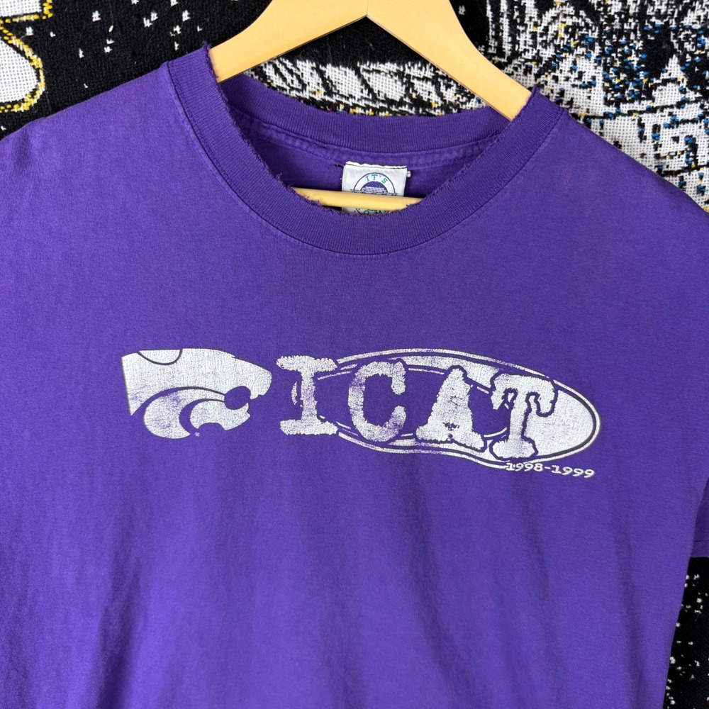 Vintage 1998 Kansas State Wildcats ICAT T-Shirt XL Purple Distressed K-State TEE